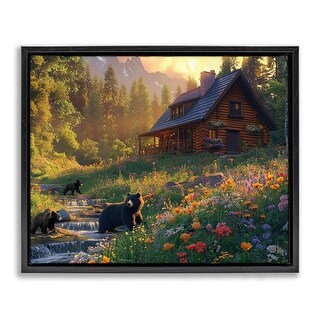 Stupell Bears at Floral Cabin Framed Floater Canvas Wall Art Design By ...