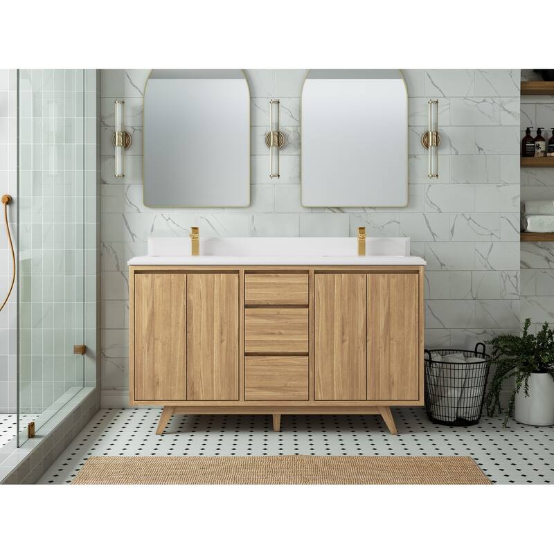Willow Collections 60 in. W x 22 in. D Madison Teak Double Sink Bathroom Vanity with Countertop