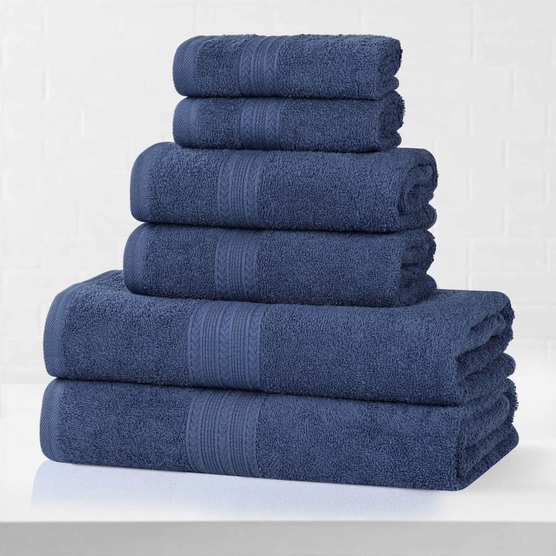 Eco-Friendly Sustainable Cotton 6-Piece Bathroom Towel Set - Navy Blue