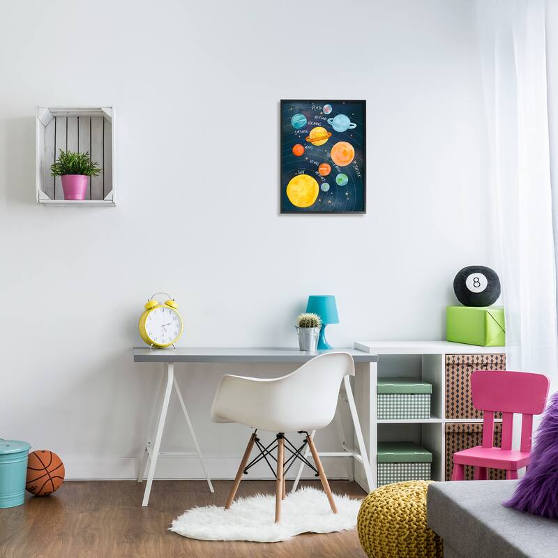 Stupell Milky Way Planets in Orbit Playful Solar System Framed Wall Art - Blue