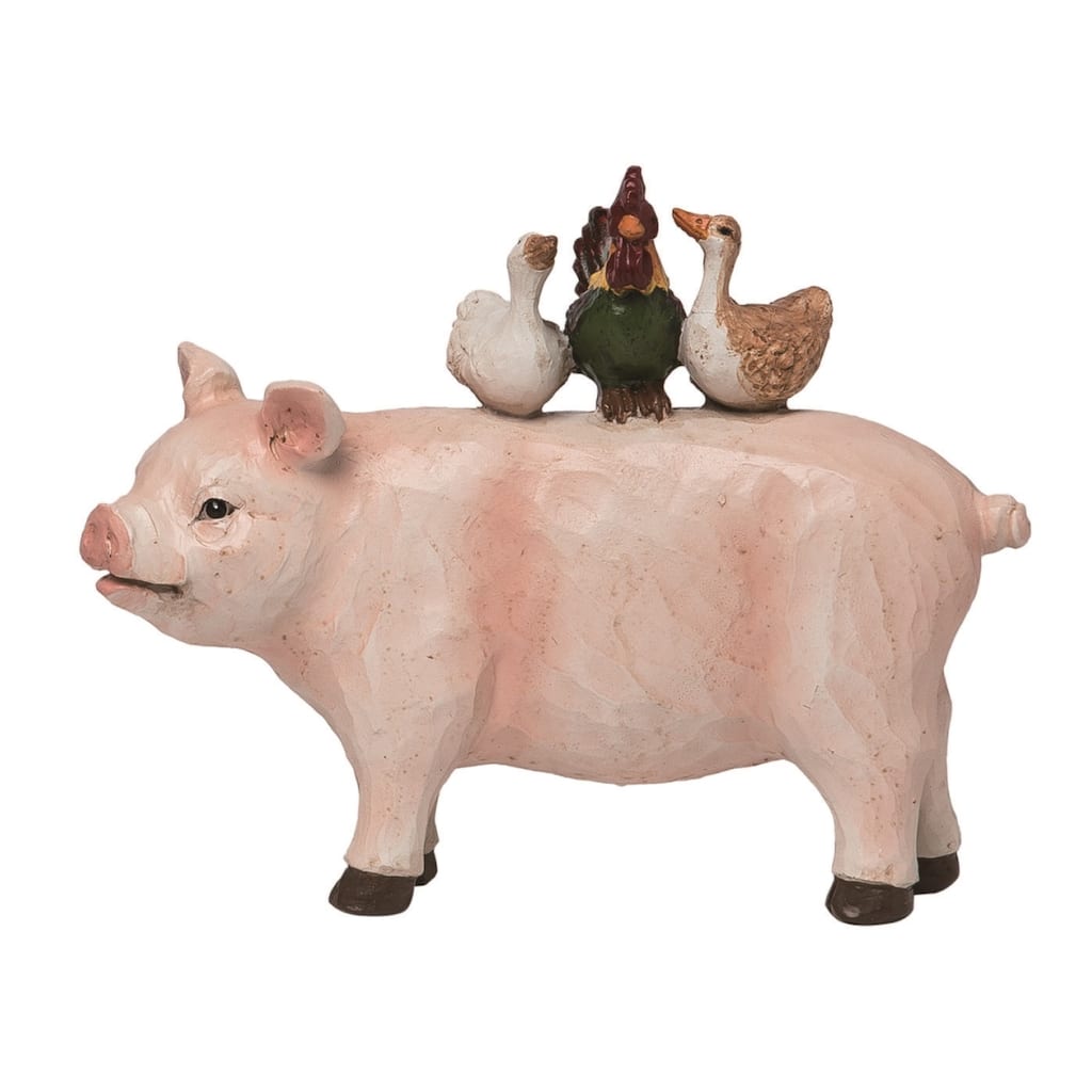 Transpac Resin 7.75" Pink Spring Farm and Friends Figurine