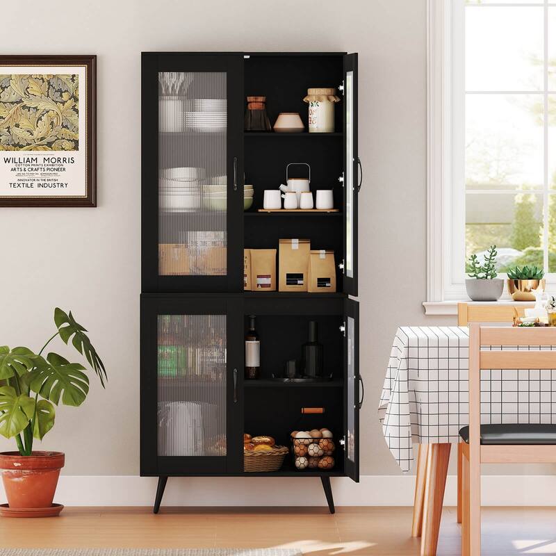 Costway Kitchen Pantry Cabinet with Translucent Fluted Doors & - See Details