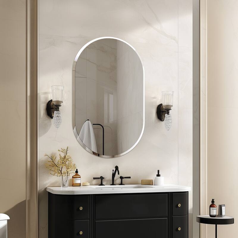 Frameless Bathroom Mirror Wall Mounted Modern Stylish Design with Contemporary Bevelled Edges - 32" L x 20" W Ellipse