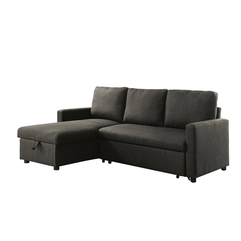 Charcoal Linen Sectional Sofa with Sleeper and Storage