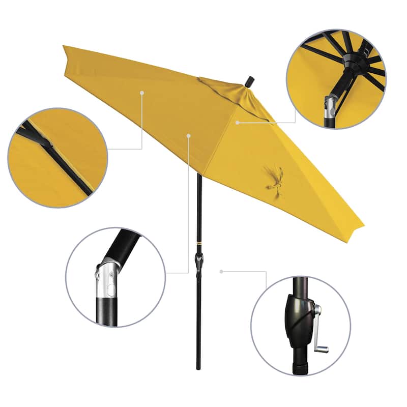 California Umbrella 9' Rd. Aluminum Patio Umbrella, Crank Lift with Push Button Tilt, Black Finish, Pacifica Fabric