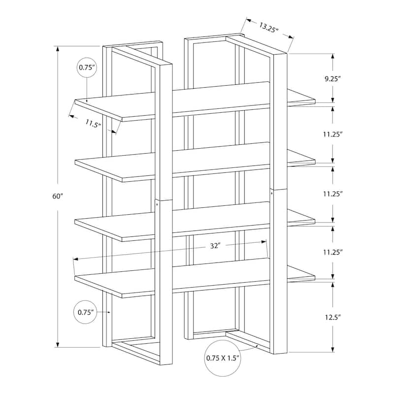 Bookshelf, Bookcase, Etagere, 4 Tier, 60"h, Office, Bedroom, Laminate, Metal, Contemporary, Modern - Espresso