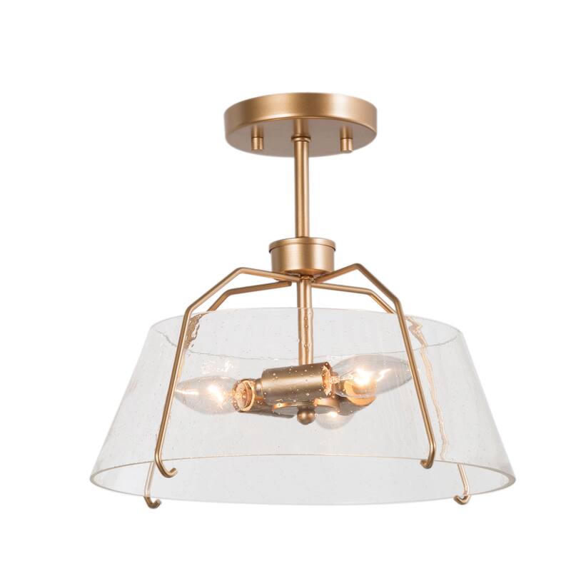 Clarise Glam Gold Semi Flush Mount Seeded Glass Dimmable Ceiling Light - D13"xH11.5"