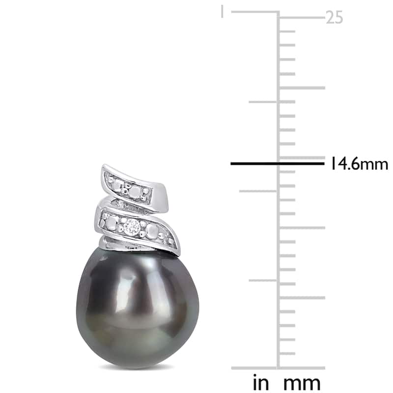 Miadora 8-9mm Black Tahitian Cultured Pearl and Diamond Accent Swirl Stud Earrings in Sterling Silver