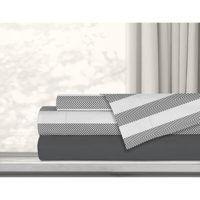 Antibacterial Printed Solid 4 Piece Double Charcoal Sheet Set