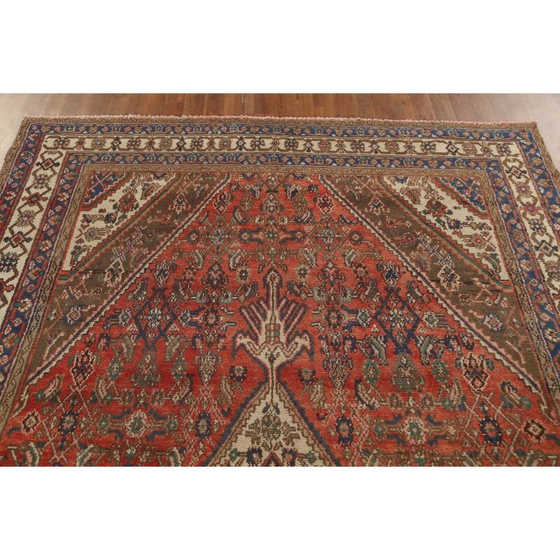 Geometric Hamedan Persian Vintage Area Rug Hand-Knotted Wool Carpet - 6'11"x 10'0"