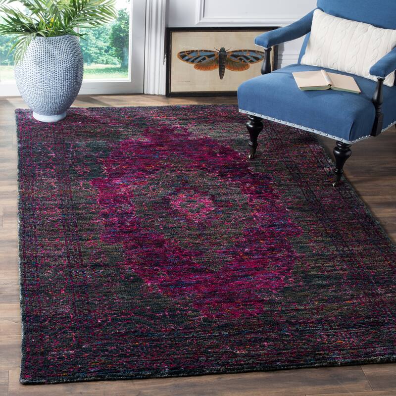 SAFAVIEH Hand-knotted Tangier Chrislaine Modern Wool Rug - 5' x 8' - Slate Blue/Fuchsia