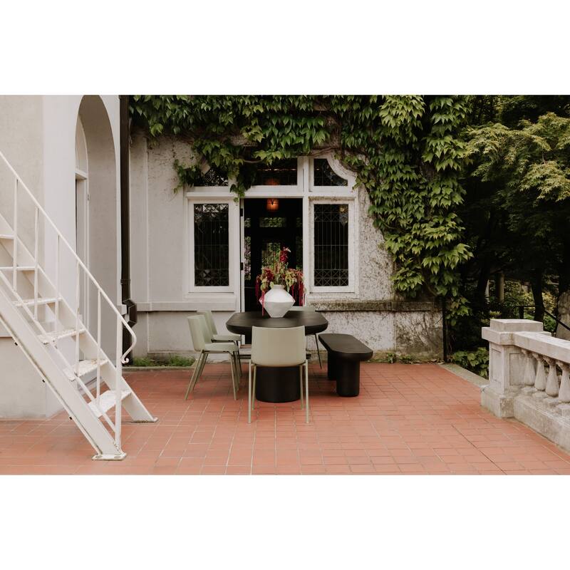 NADAAL STUDIOS Fenton Bench, Fiber-Reinforced Concrete Seat, Iron Frame, Black, Seats 3