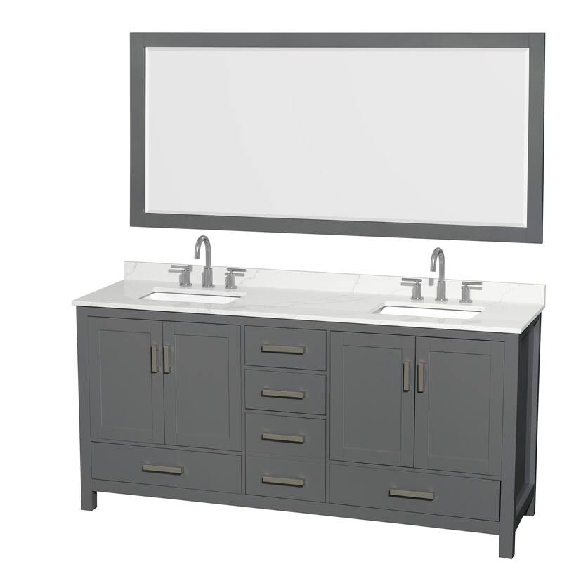 Wyndham Collection WCS141472D-QTZ-US3M70 Sheffield 72" Free Standing - Dark Gray / Giotto Quartz Top / Brushed Chrome