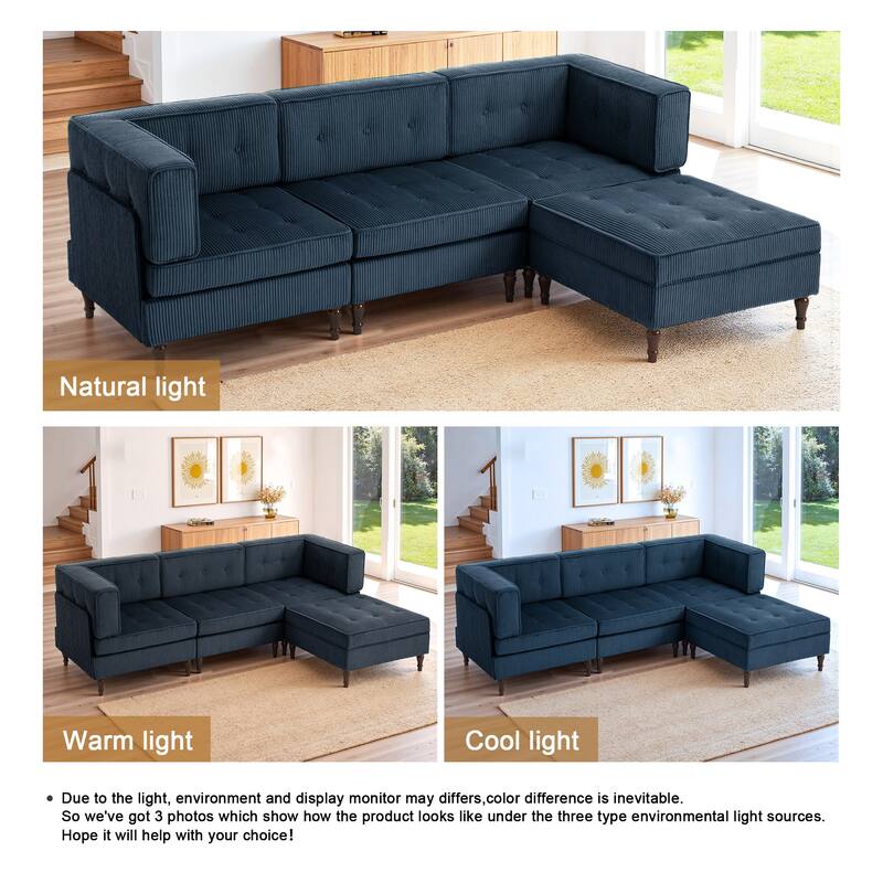 4-Piece 98" W Upholstered Modular Corduroy Sectional Sofa