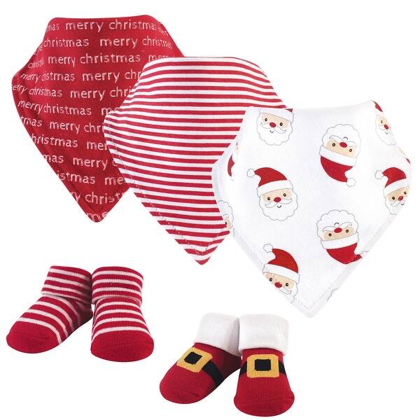 slide 1 of 1, Hudson Baby Infant Cotton Bib and Sock Set 5pk, Santa - One Size One Size - Santa