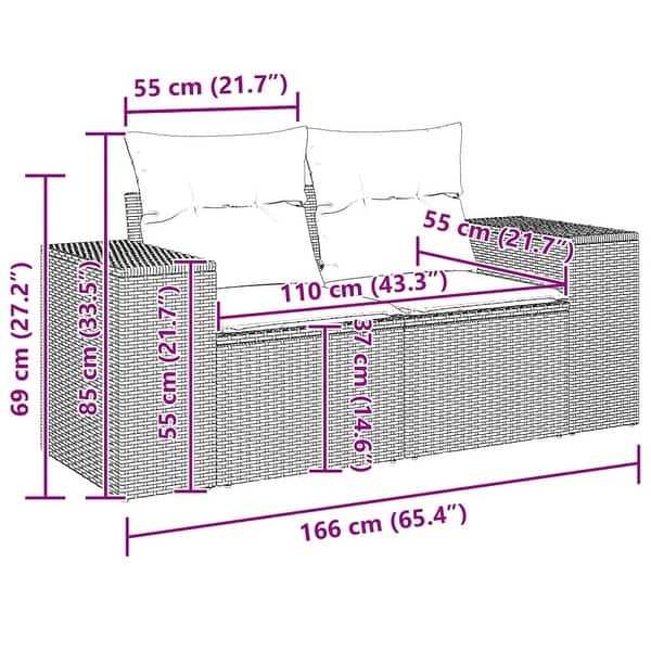 dimension image slide 20 of 22, vidaXL Patio Sofa with Cushions Outdoor Seating Sectional Sofa Poly Rattan