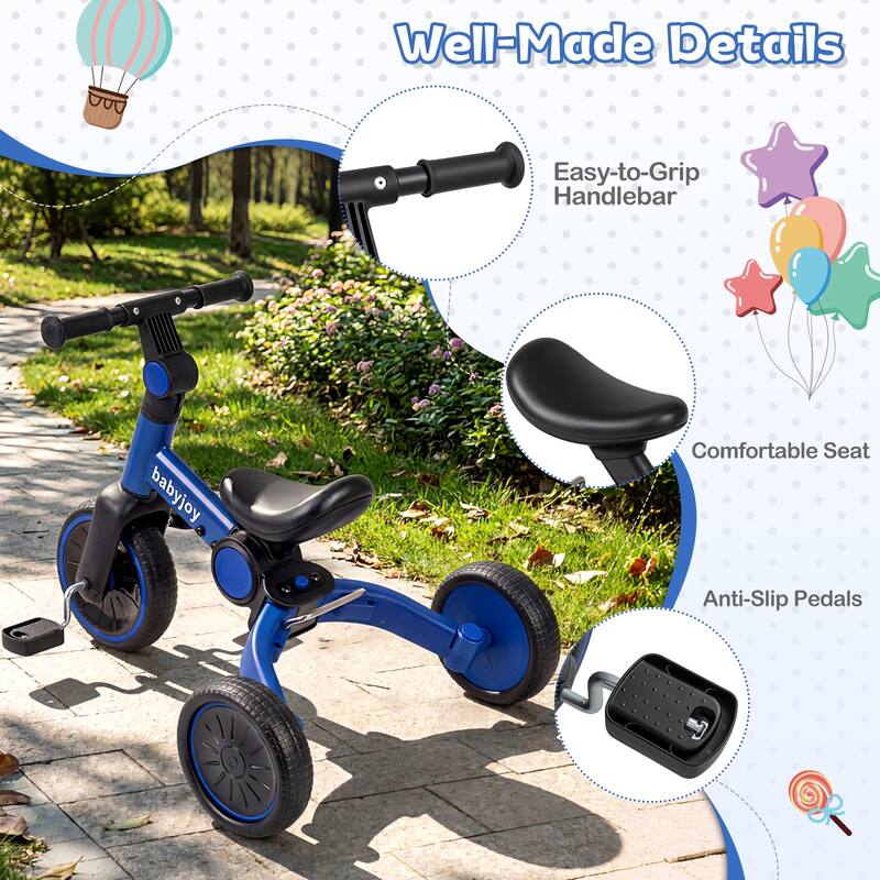 Gymax 5-In-1 Toddler Bike Kids Balance Bike w/ Removable Pedals