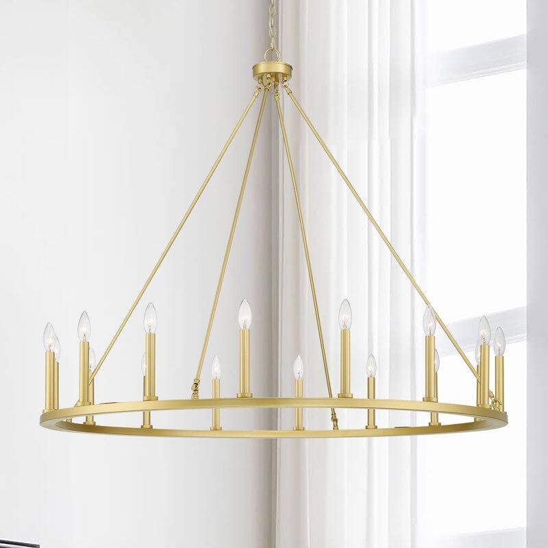 Acroma 47" Gold Farmhouse Wagon Wheel Chandelier for Living Room
