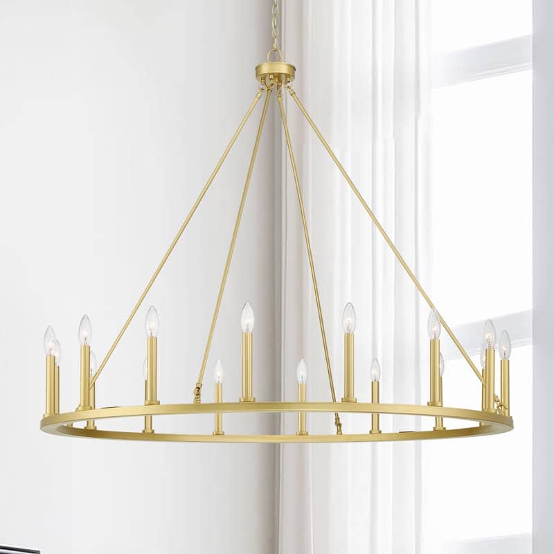 Acroma 47" Gold Farmhouse Wagon Wheel Chandelier for Living Room