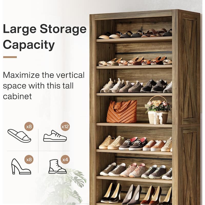 71 Inches Wood Shoe Cabinet with Adjustable Shelves, 8-Tier Shoe Storage Organizer for 32-36 Pairs of Shoes