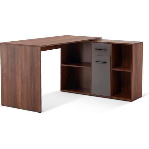 ivinta Convertible Executive Desk, L Shaped Computer Office Desk Wood Corner Deak with Storage Drawer