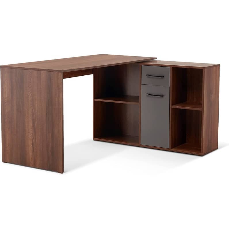 ivinta Convertible Executive Desk, L Shaped Computer Office Desk Wood Corner Deak with Storage Drawer