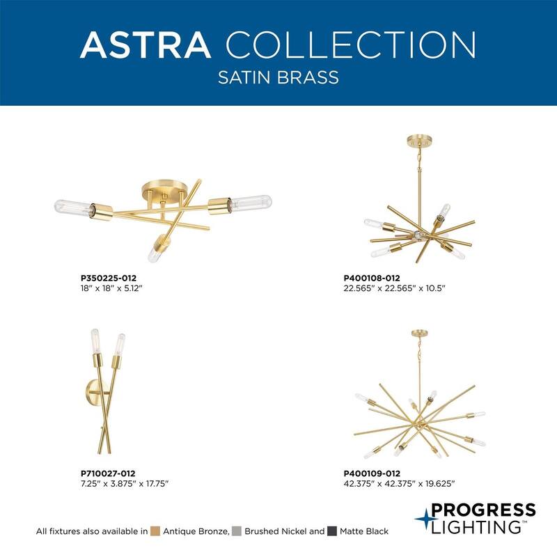 Astra Collection 3-Light 18 in. Satin Brass Modern Semi-Flush Mount Light - Medium - Brown - Medium