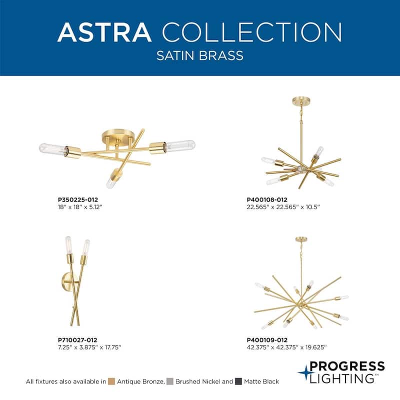 Astra Collection 6-Light 22 in. Satin Brass Modern Chandelier - Medium