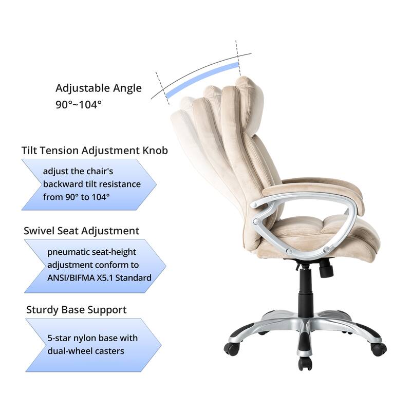 Glitzhome 47"H Velvet Gaslift Adjustable Swivel Office Chair
