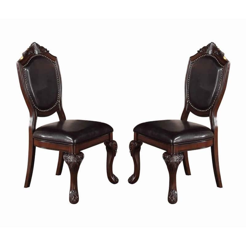 Brown/Brown Faux Leather Upholstered Wood Frame Dining Chair, Set of 2, Sturdy Dining Chair for Dining Rooms - 22.75
