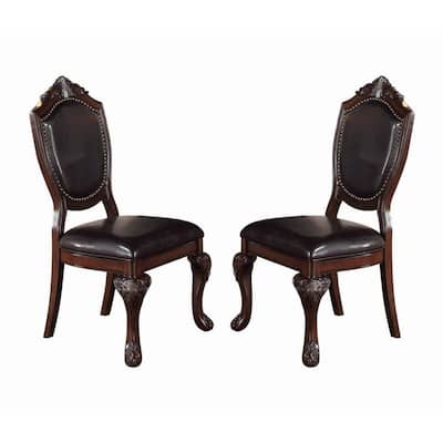 Brown/Brown Faux Leather Upholstered Wood Frame Dining Chair, Set of 2, Sturdy Dining Chair for Dining Rooms - 22.75