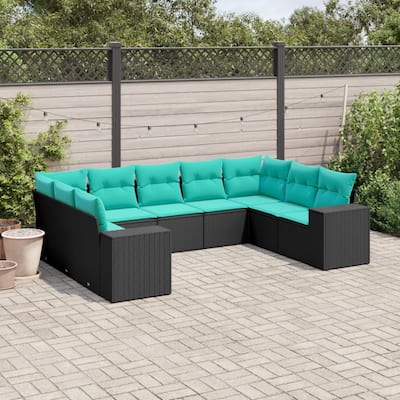 vidaXL 9 Piece Patio Sofa Set with Cushions Black Poly Rattan