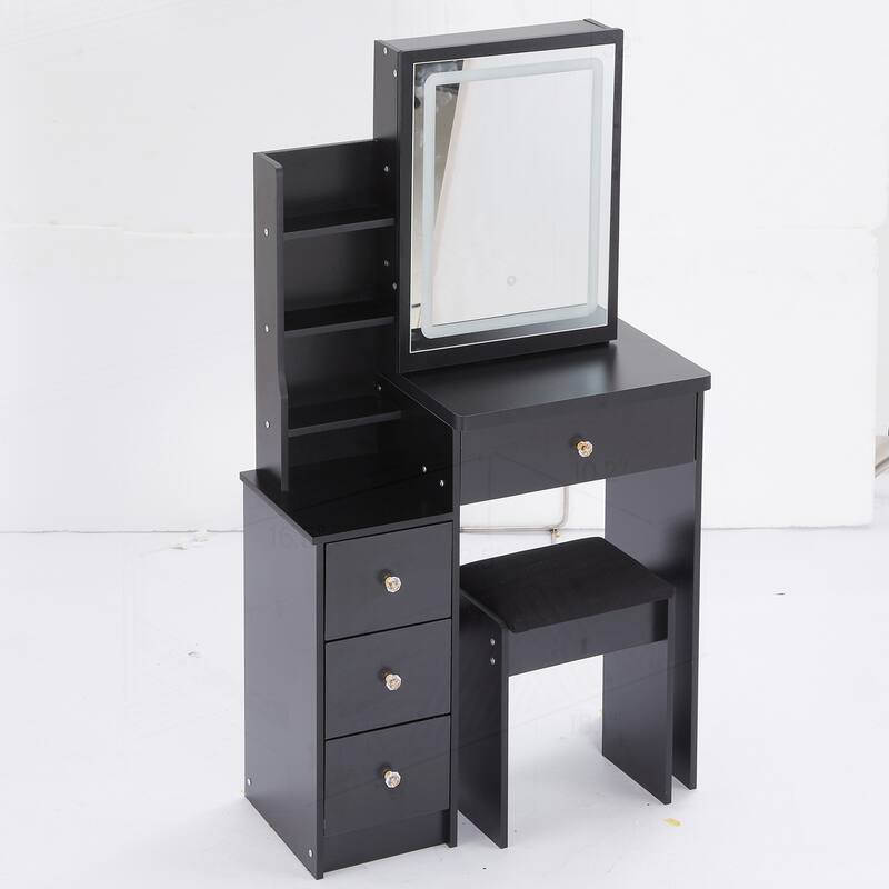 Compact Left Bedside Cabinet with Advanced LED Mirror and Ample Storage
