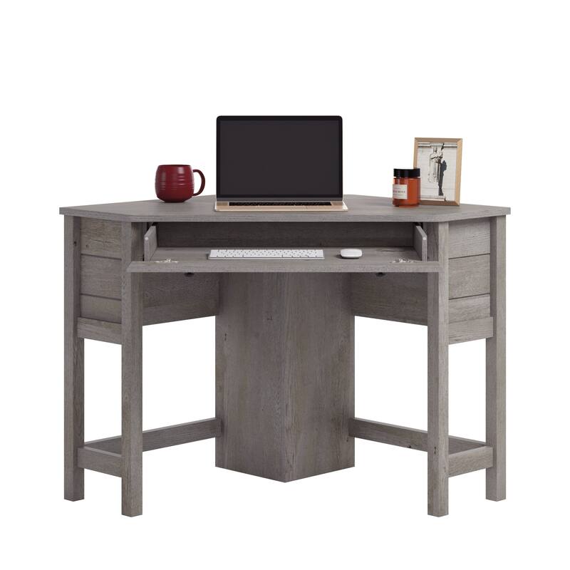 Engineered Wood Coastal Corner Computer Desk with Slide-out Tray for Keyboard, Brown