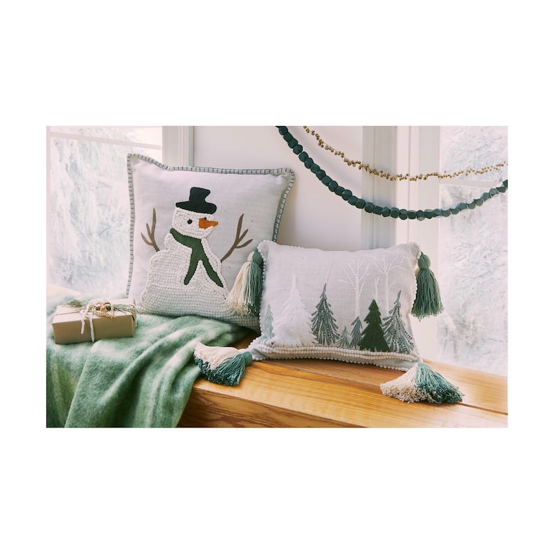 18"x18" Fresh Balsam Tree Lumbar with Tassels Cotton Accent Decorative Throw Pillow