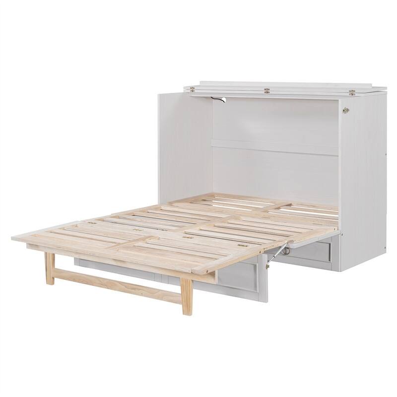 Murphy Bed Cube Cabinet with a Large Drawer, Full/Queen Size Murphy Chest Bed, Folding Murphy Bed Cabinet for Bedroom