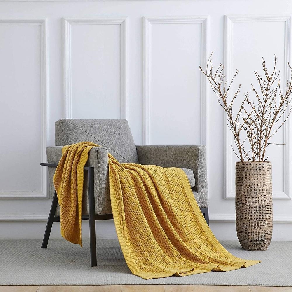 Yellow knitted throw blanket new arrivals