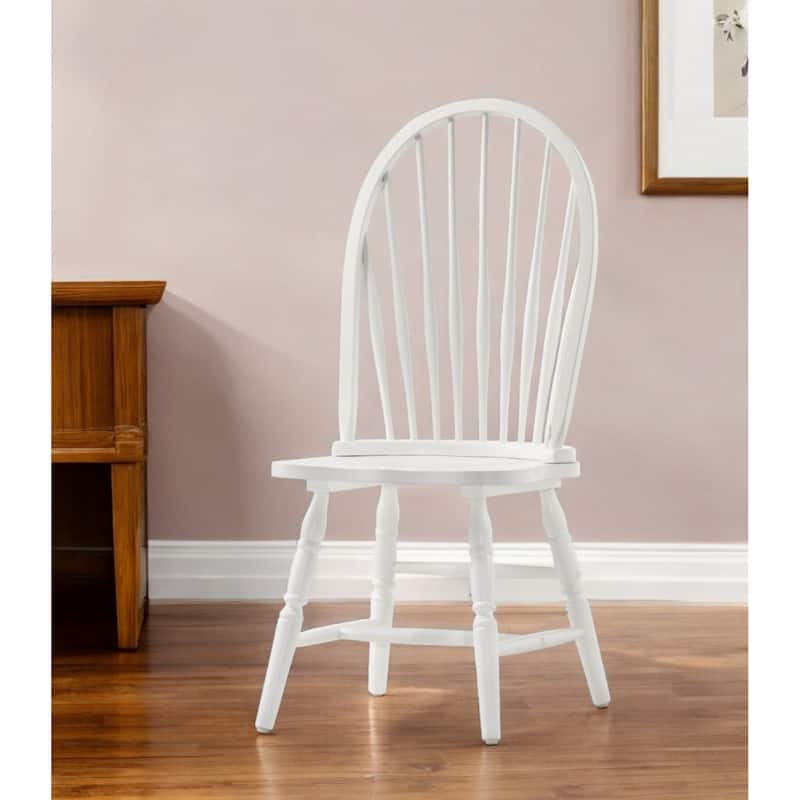 White Rubberwood Windsor Back Dining Side Chair with Solid Wood Legs - 19"D x 19” W x 40.5"H
