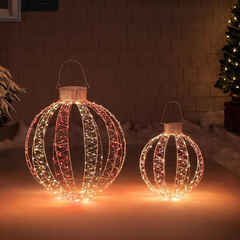 LED Lighted 3-D Bead Ball Ornament Christmas Outdoor Decoration - 15" - Red and White