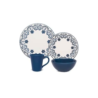 Daily Floreal Dinner Set in Blue and Ivory