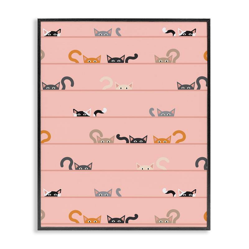 Stupell Peeking Cats on Pink Framed Giclee Art Design By Sazerelli Designs - 24 x 30 - Black