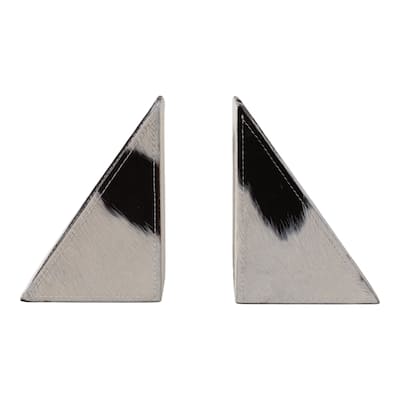 Leather Wood Bookends Cowhide Pattern Triangular (Set of 2) - 7" Ivory - 5.5" x 2.75" x 7"