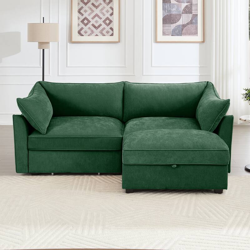 Rossetta 2-Seater Chenille Sofa with Storage Drawers, Wraparound Cushions and 1 Matching Ottoman