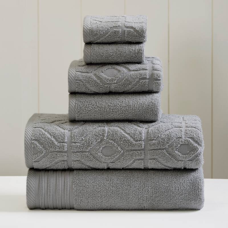Modern Threads 6-Piece Yarn Dyed Diamond Gate Jacquard Towel Set - Charcoal