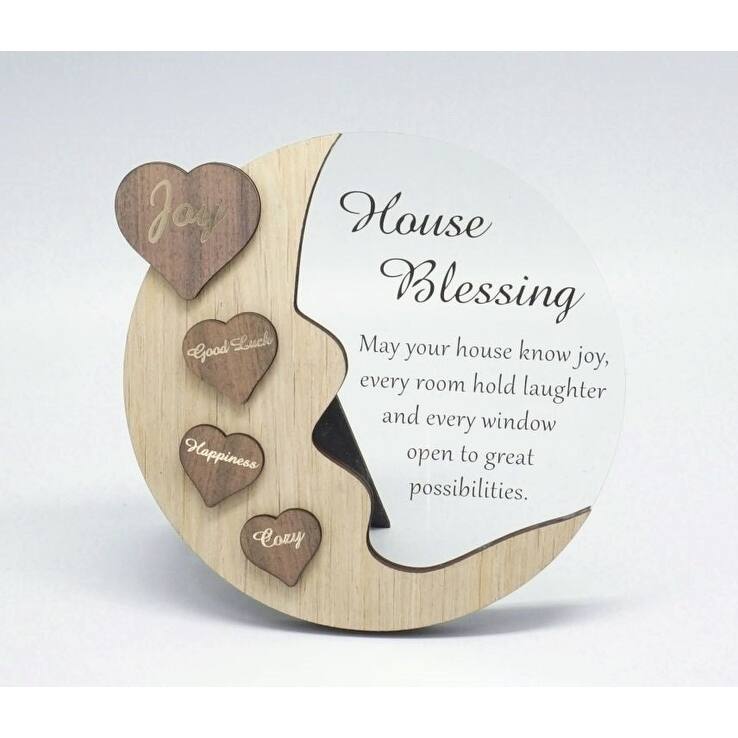 Moon With Words On Hearts And Text Message- House Blessing Plaque