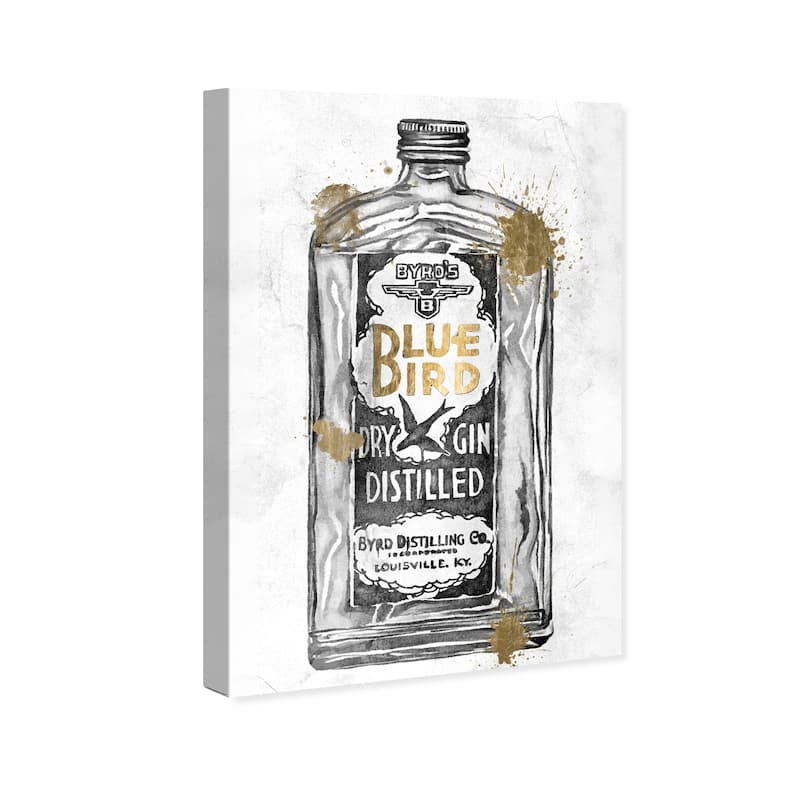 Wynwood Studio 'Blue Bird Gin Gold' Drinks and Spirits Wall Art Canvas Print Liquor - Black, Gold