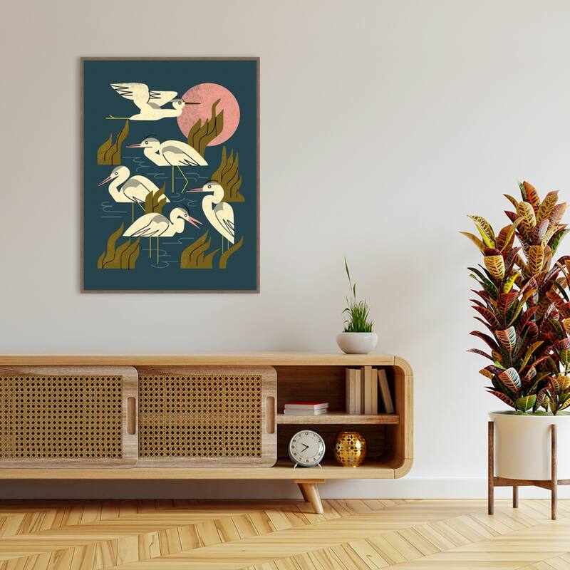 Five Heron Flock by Renea l. Thull Framed Canvas Wall Art Print