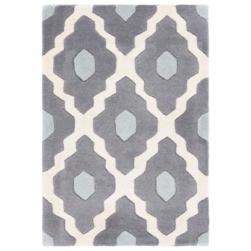 SAFAVIEH Handmade Chatham Sutapa Modern Moroccan Wool Rug - 2' x 3' - Ivory/Dark Grey
