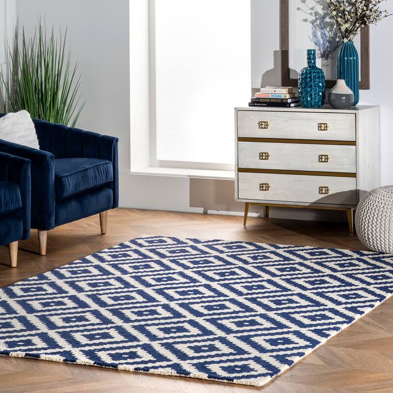 Nuloom Kellee Hand Tufted Geometric Wool Area Rug - 3' x 5' Oval - Navy