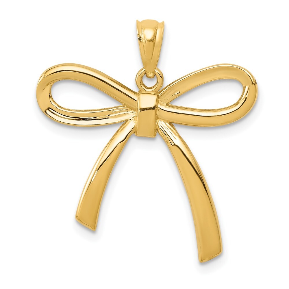 14k Yellow Gold Polished Ribbon Bow Pendant 